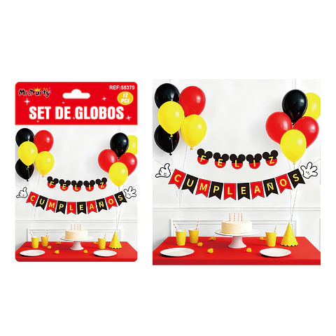 Set de globos látex y guirnalda de Mickey 12pcs