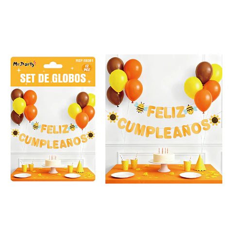 Set de globos látex y guirnalda de abeja 12pcs