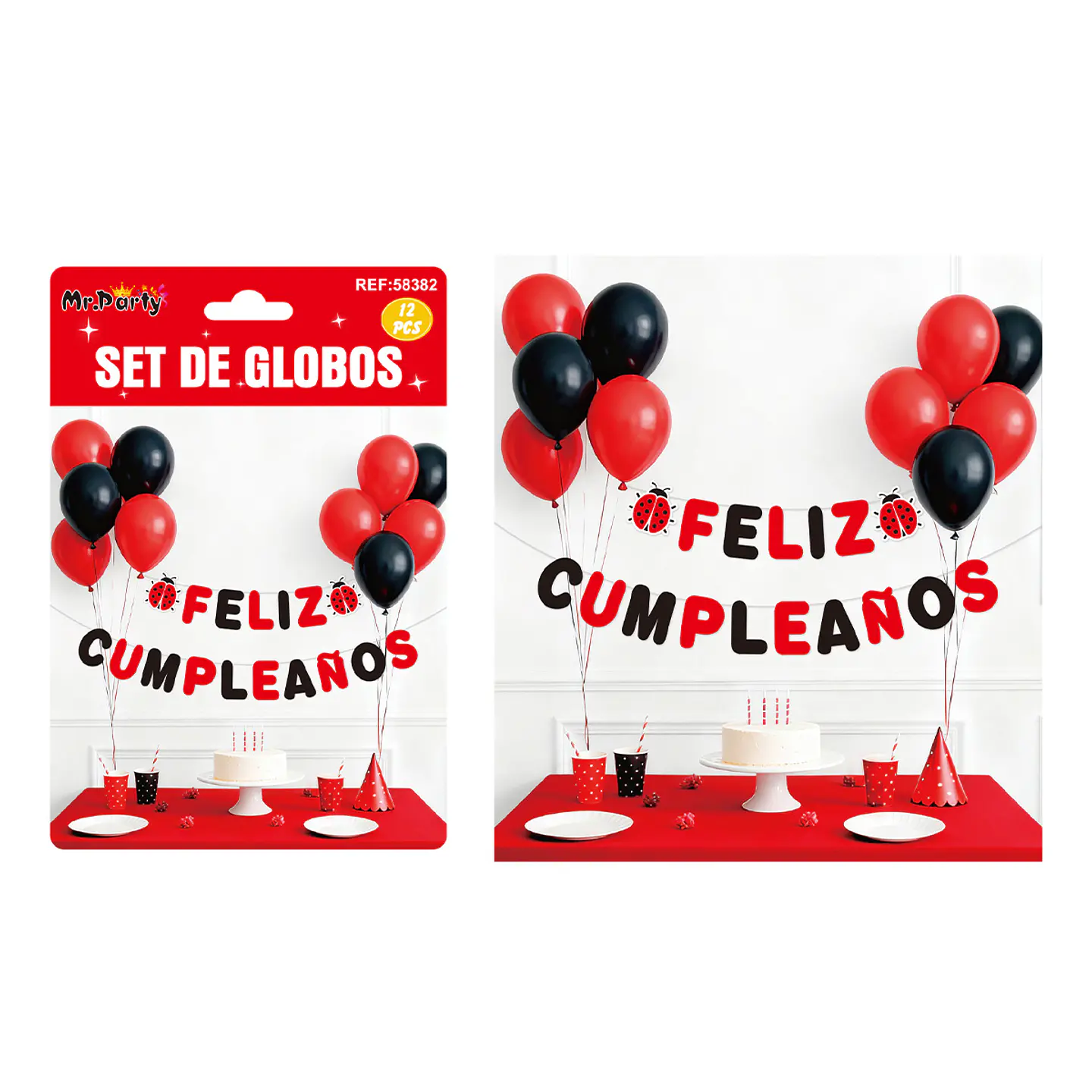 Set de globos látex y guirnalda de mariquita 12pcs 1