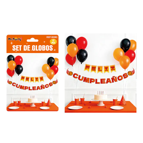 Set de globos látex y guirnalda de baloncesto 12pcs