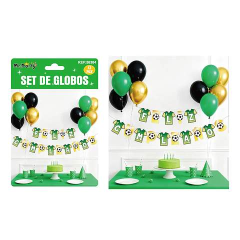 Set de globos látex y guirnalda de fútbol 12pcs