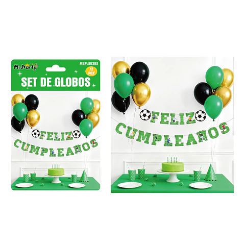 Set de globos látex y guirnalda de fútbol 12pcs