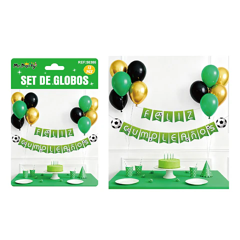 Set de globos látex y guirnalda de fútbol 12pcs
