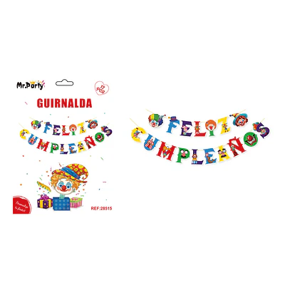 Guirnalda feliz cumpleaños payaso 5M 17pcs