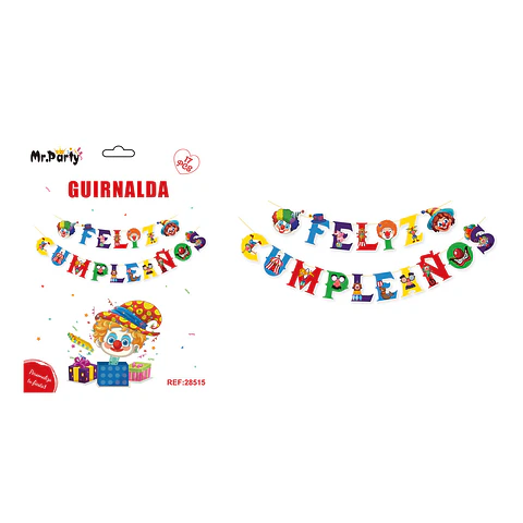 Guirnalda feliz cumpleaños payaso 5M 17pcs