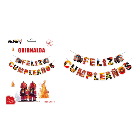 Guirnalda feliz cumpleaños bomberos 5M 17pcs