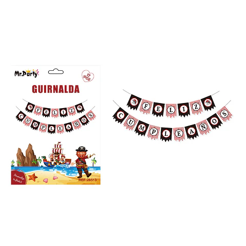 Guirnalda feliz cumpleaños piratas 5M 17pcs