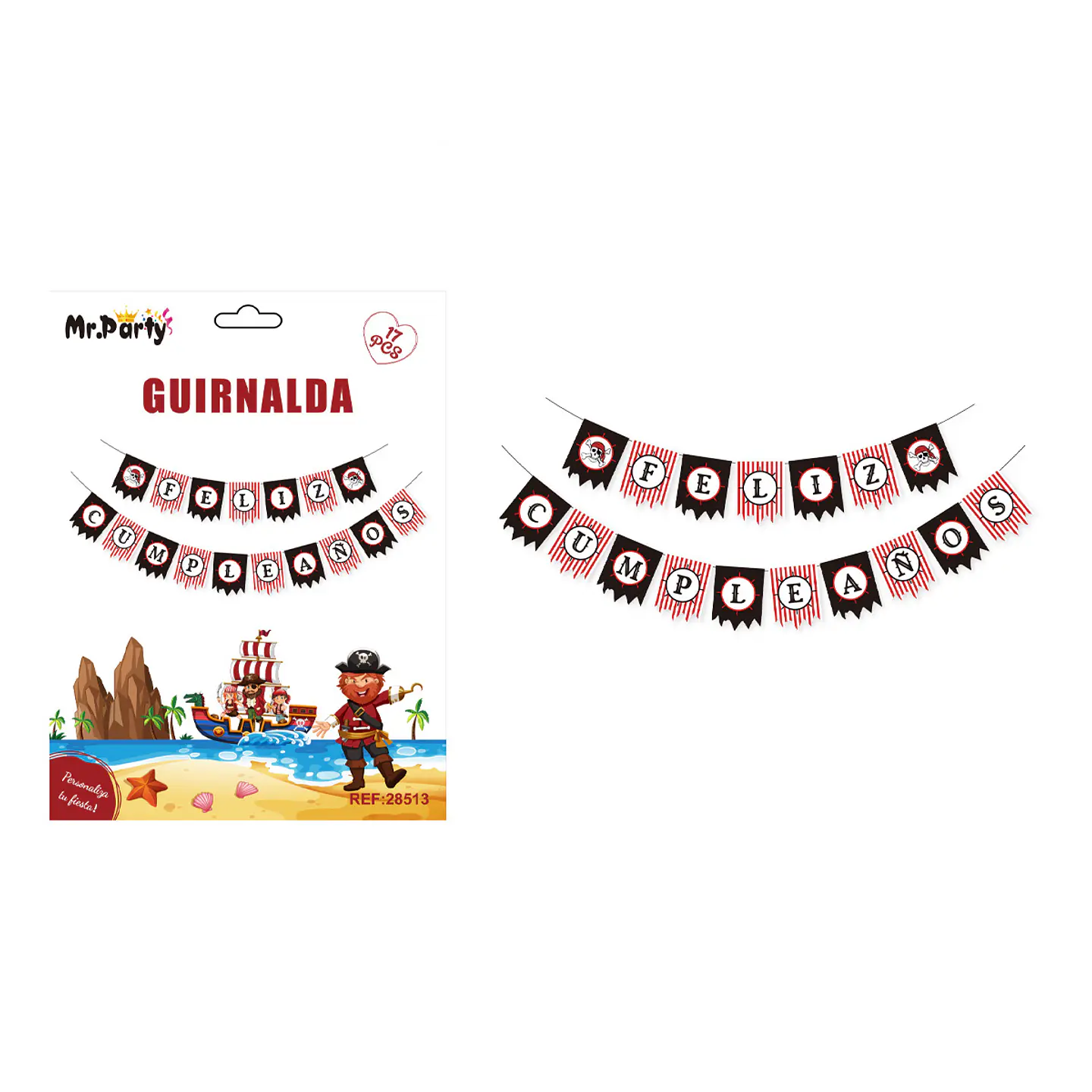 Guirnalda feliz cumpleaños piratas 5M 17pcs 1