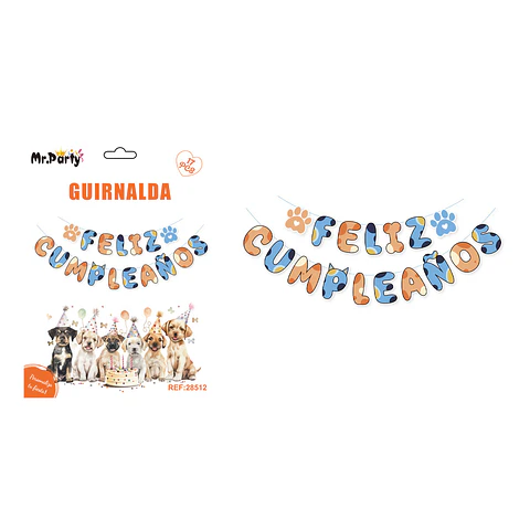 Guirnalda feliz cumpleaños pata de mascotas 5M 17pcs