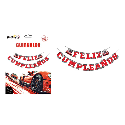 Guirnalda feliz cumpleaños auto deportivo rojo 5M 17pcs