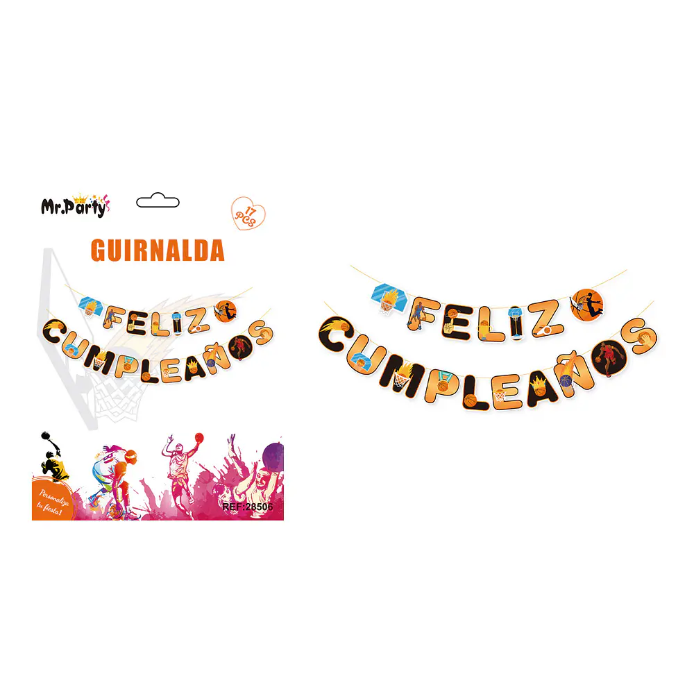 Guirnalda feliz cumpleaños básquetbol 12*17cm 5M 17pcs