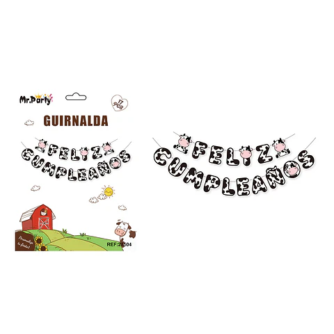 Guirnalda feliz cumpleaños granja vaquita 12*17cm 5M 17pcs