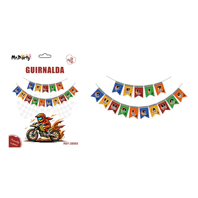 Guirnalda feliz cumpleaños motos todoterreno 12*17cm 5M 15pcs
