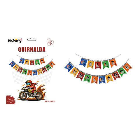 Guirnalda feliz cumpleaños motos todoterreno 12*17cm 5M 15pcs