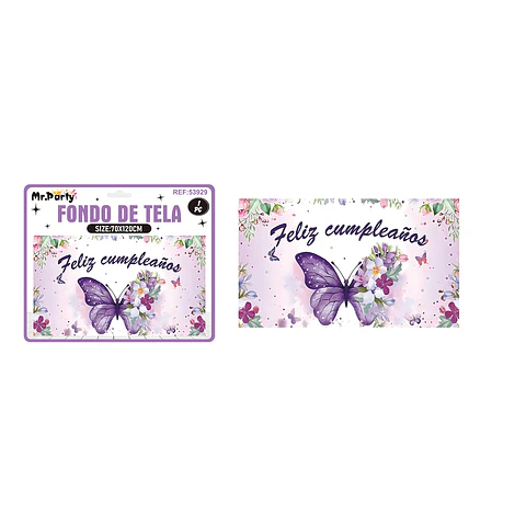 Fondo de tela feliz cumpleaños mariposa 120*70cm