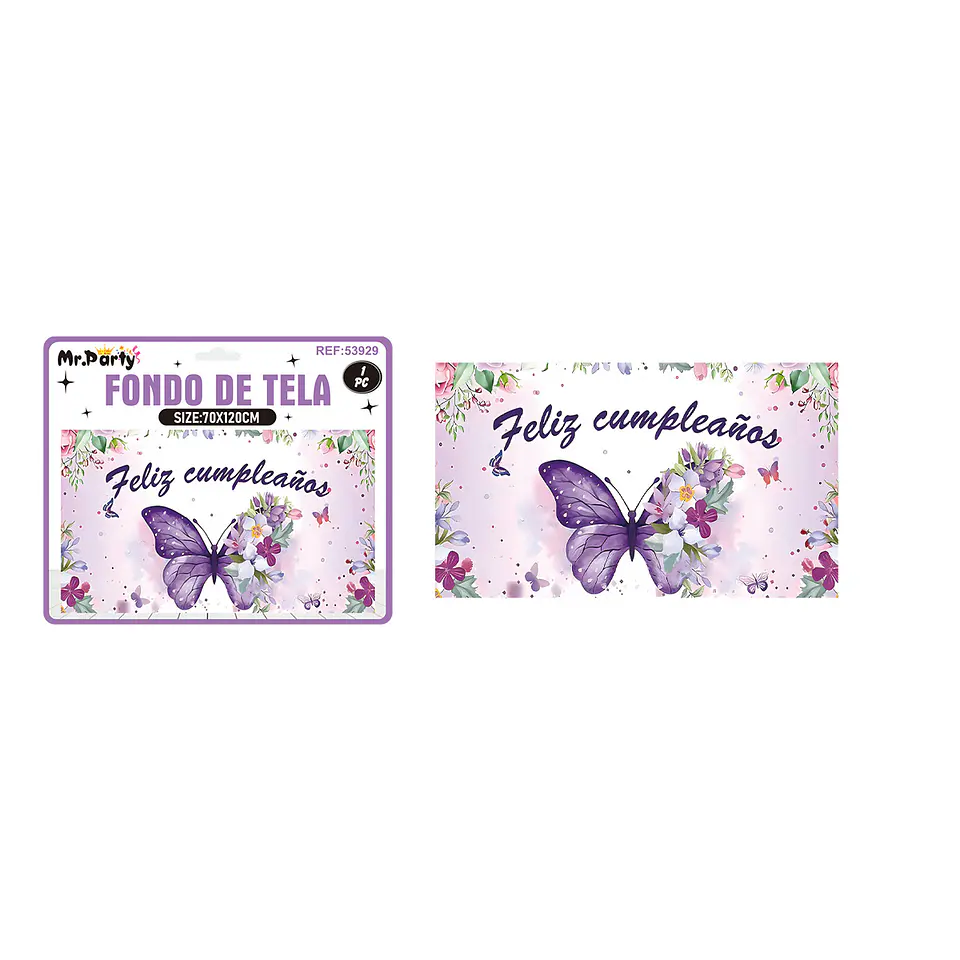 Fondo de tela feliz cumpleaños mariposa 120*70cm 1