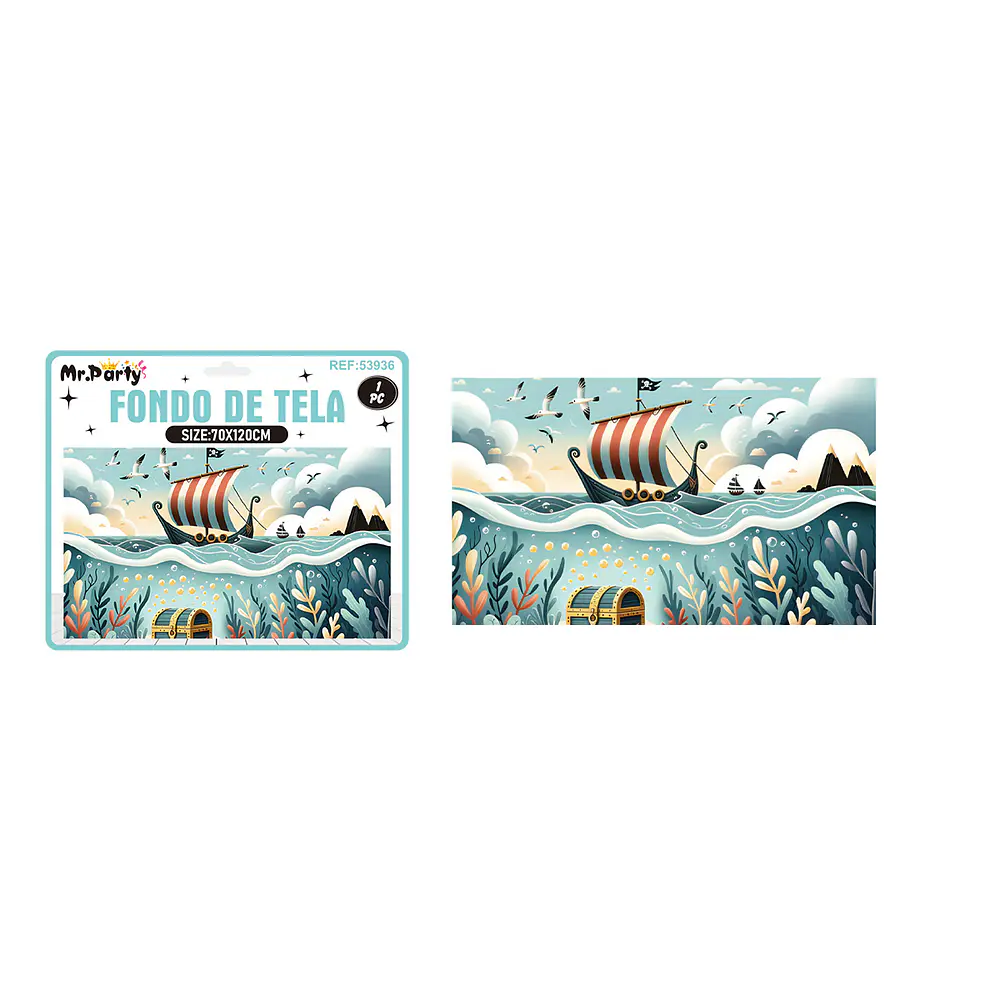 Fondo de tela decorativo diseño barco pirata 120*70cm