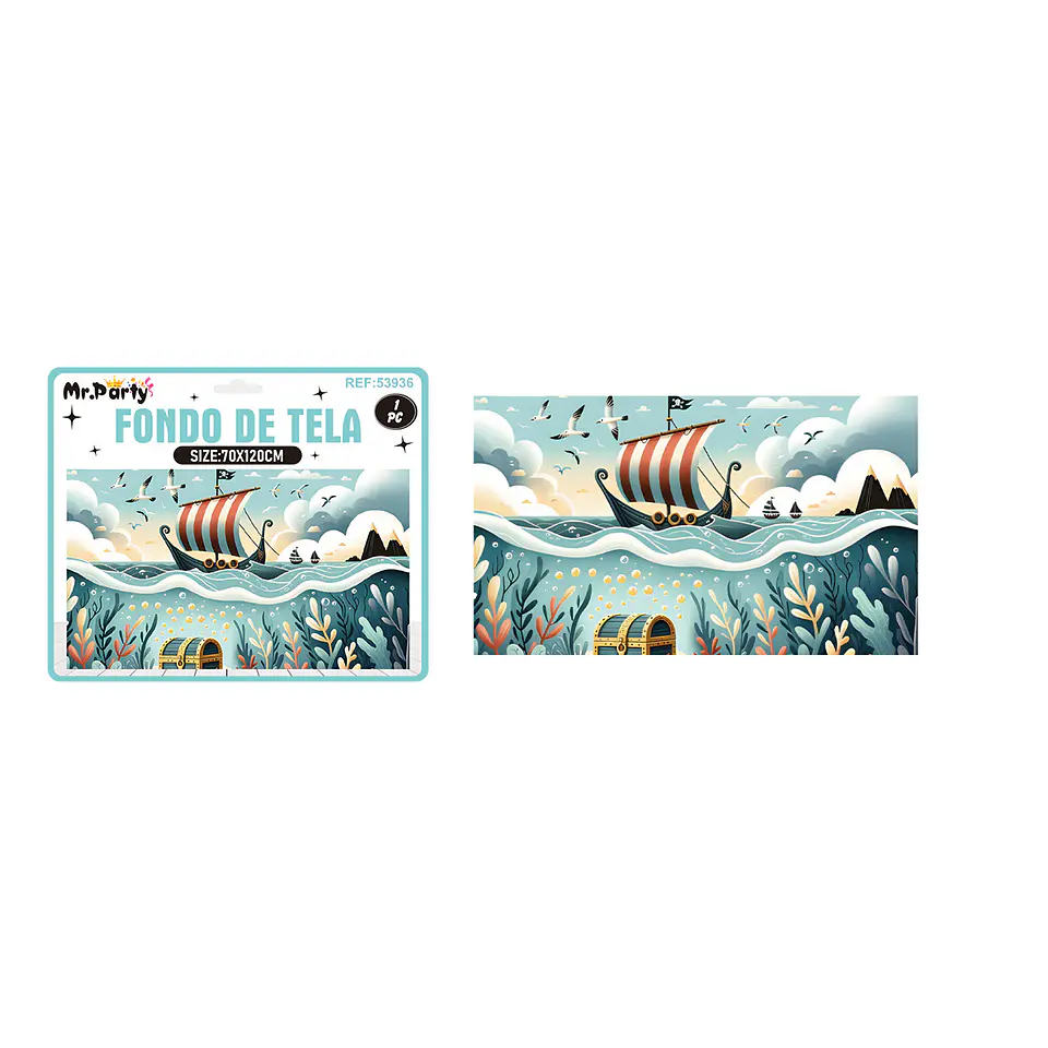 Fondo de tela decorativo diseño barco pirata 120*70cm 1