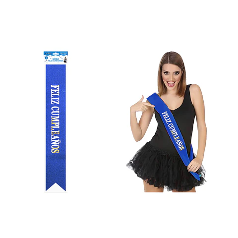 Banda glitreada azul marino con estampado doradas Feliz Cumpleaños 9.5*160cm