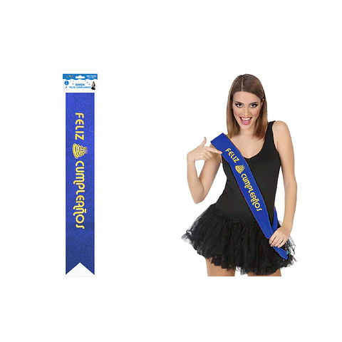 Banda glitreada azul rey con estampado dorado Feliz Cumpleaños 9.5*160cm