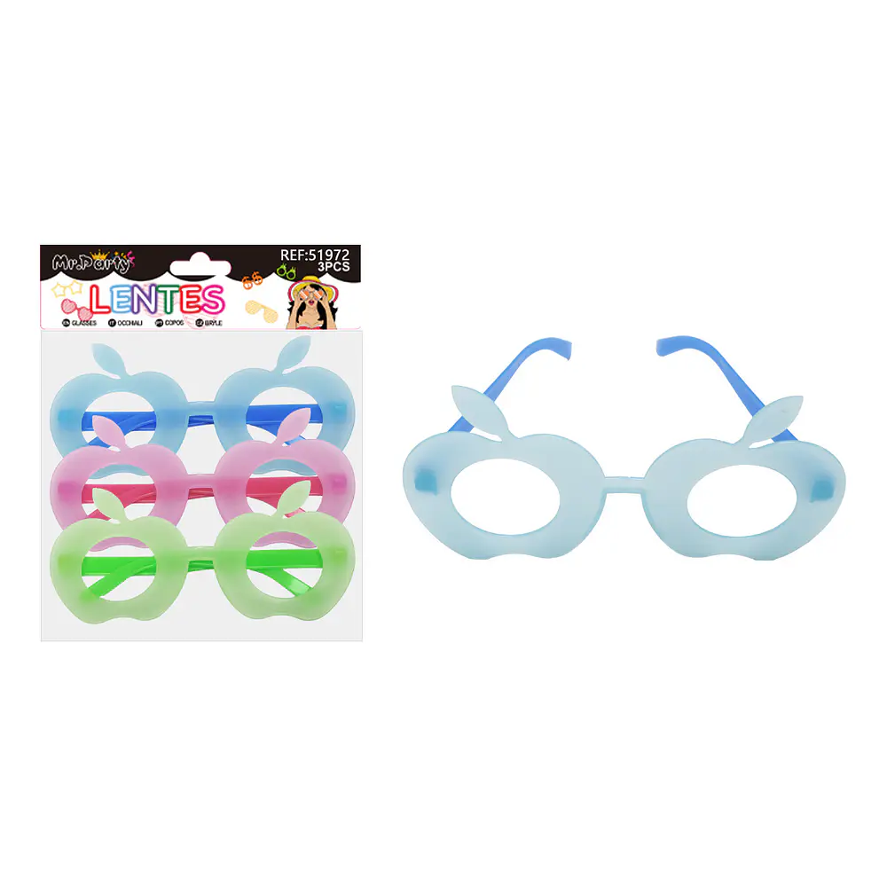 Lente para fiesta diseño manzana luminiscente colores surtidos 3pcs