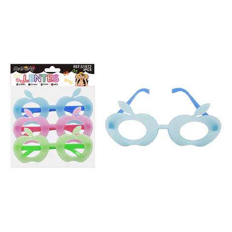 Lente para fiesta diseño manzana luminiscente colores surtidos 3pcs