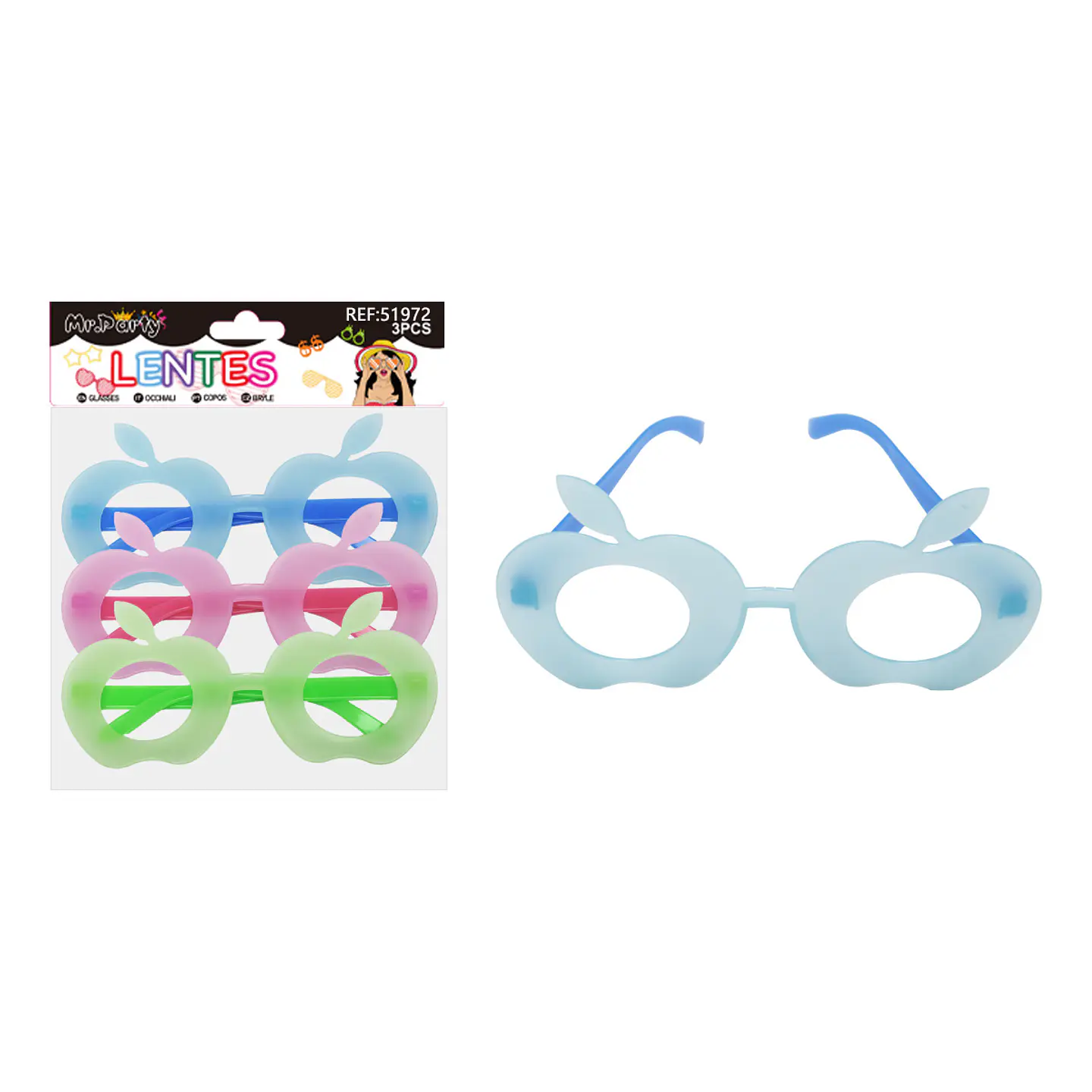 Lente para fiesta diseño manzana luminiscente colores surtidos 3pcs 1