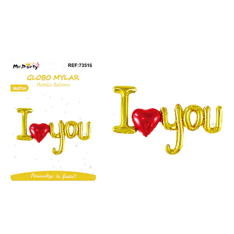 Globo metálico I Love You dorado 54*97cm