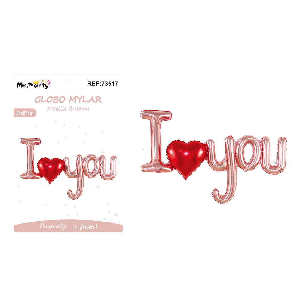 Globo metálico I Love You rosado 54*97cm