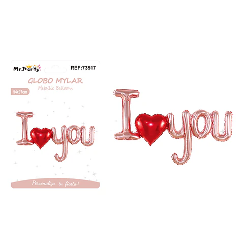 Globo metálico I Love You rosado 54*97cm