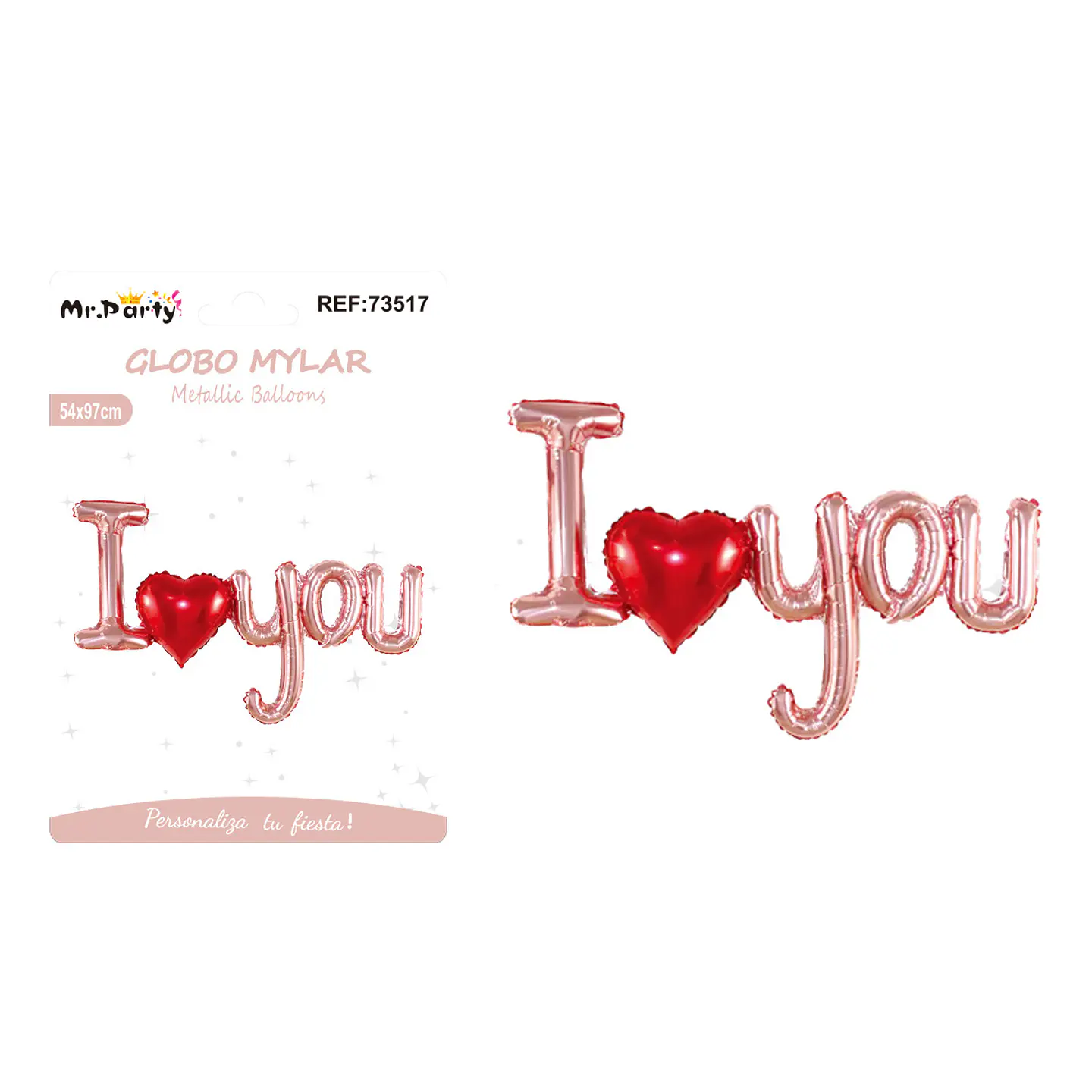 Globo metálico I Love You rosado 54*97cm 1