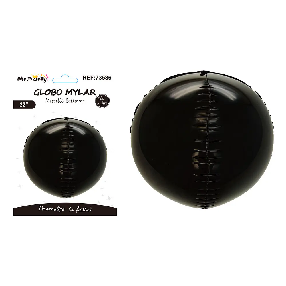 Globo metálico esfera 4D negro 22 pulgadas