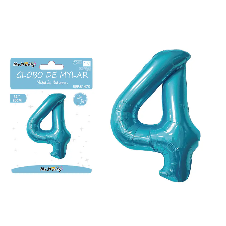 Globo metálico de número 4 azul perlado 70cm 1