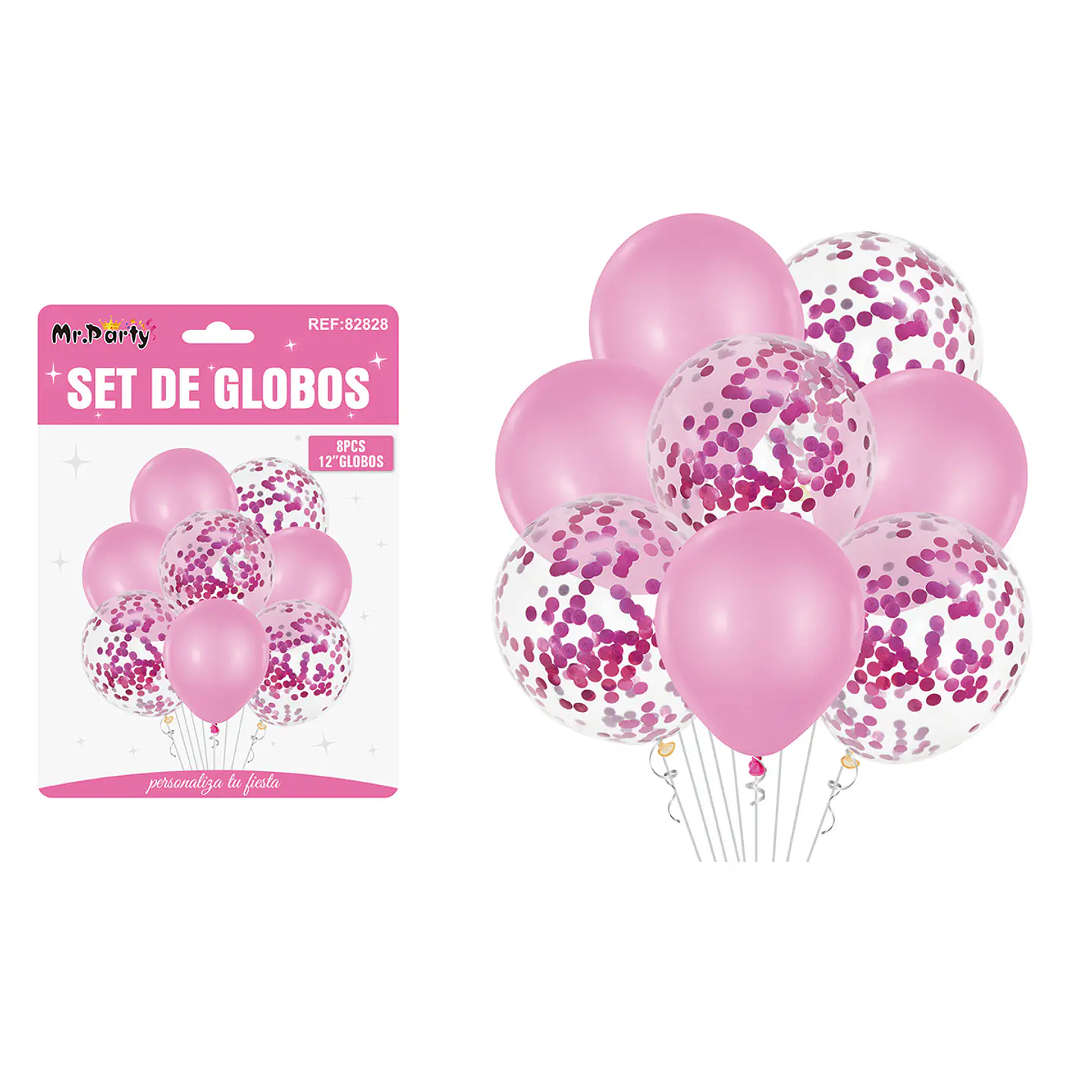 Set de globos rosa con confetti 8pcs 1