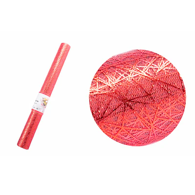 Malla telaraña rojo intenso con dorado para ramos 48cm*3Y