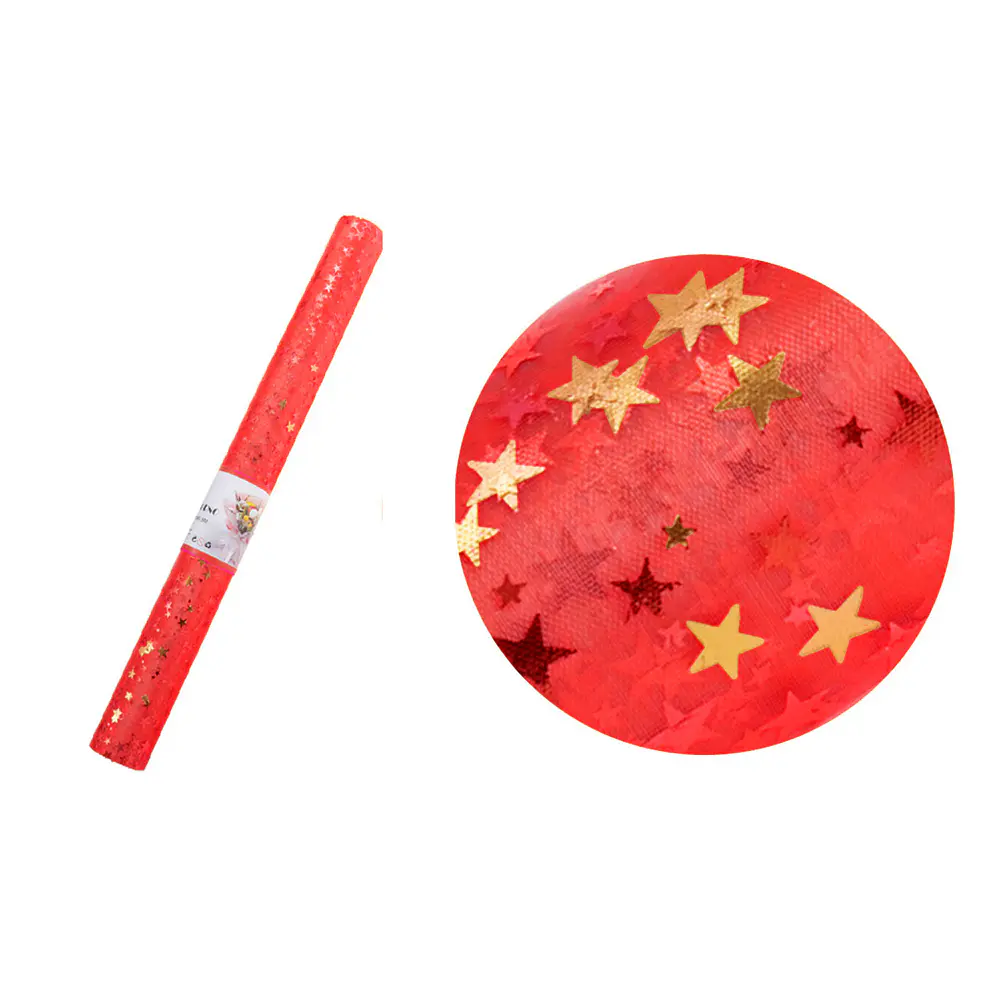 Malla tul roja con estrellas doradas para ramos 48cm*3Y