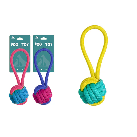 Juguete cuerda pelota bicolor para mascota 6*20cm Color Aleatorio