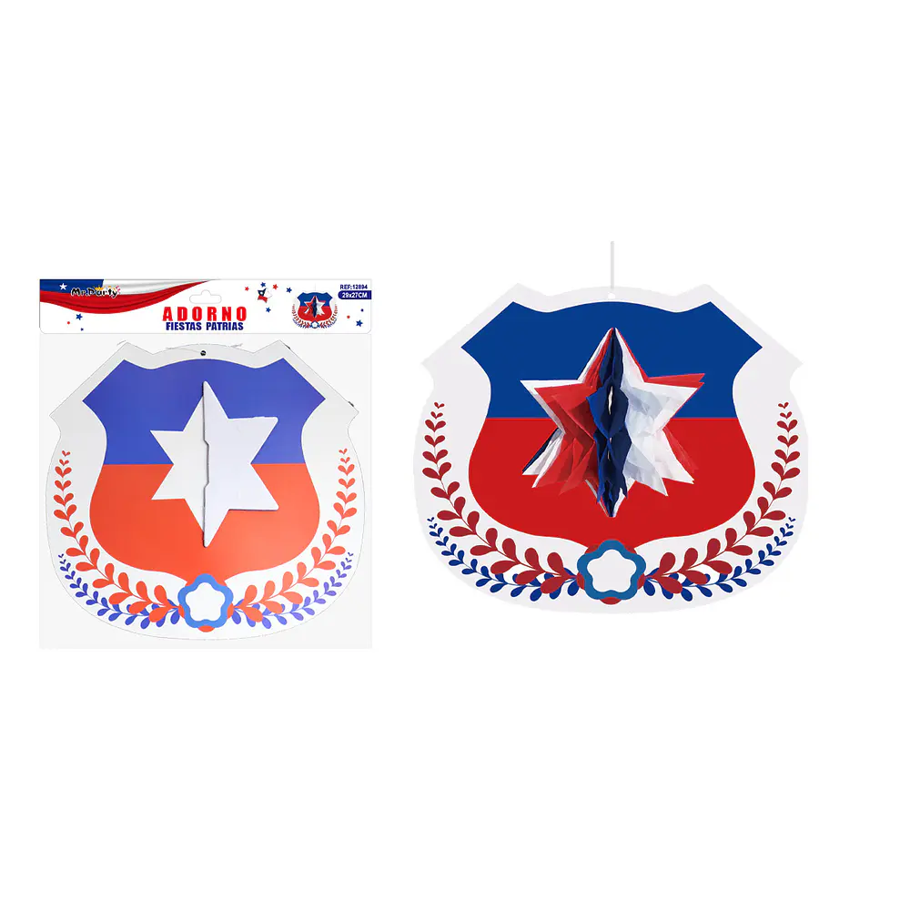 Colgante de Escudo de Chile y estrella Fiestas Patrias 27*29cm