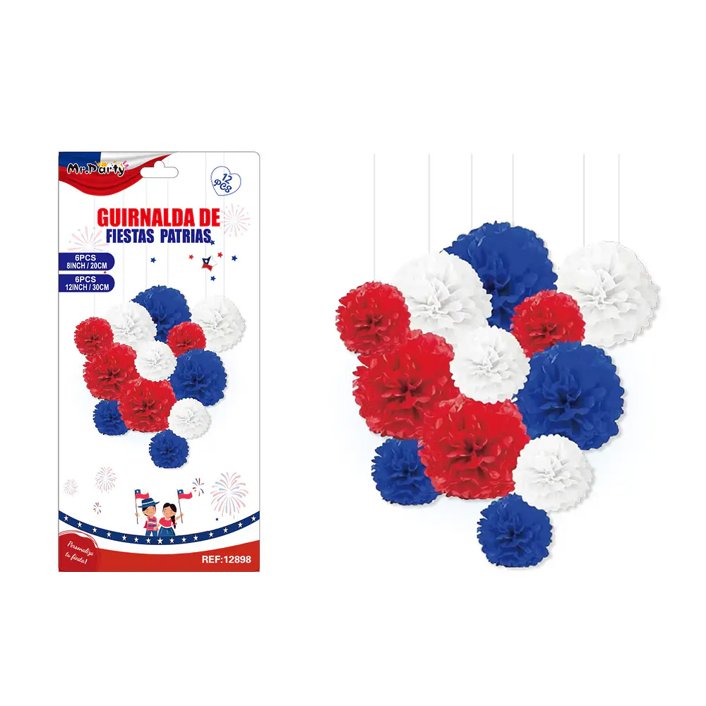 Adorno colgante de flores de papel abanico 6pcs de 20cm y 6pcs de 30cm
