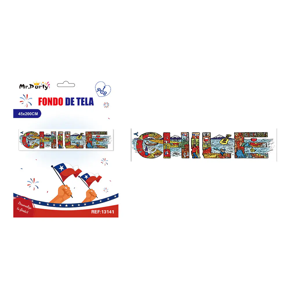 Fondo de Fiestas Patrias con 4 ojales y cinta roja de 10m 45*200cm