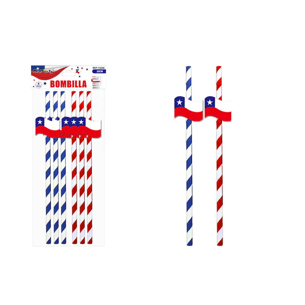 Bombillas con diseño de Bandera de Chile 20cm 6pcs