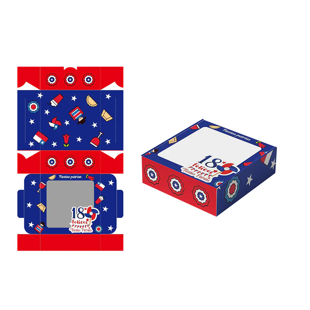Caja de papel plegable Fiestas Patrias 23*23*9cm 6pcs