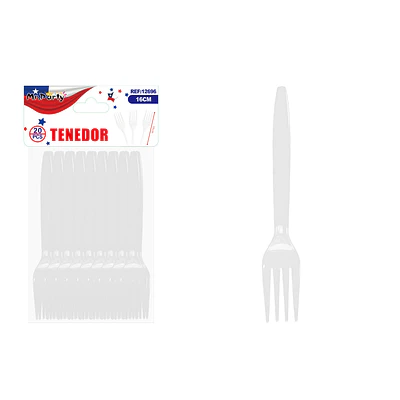 Tenedor plástico blanco 16cm 20pcs