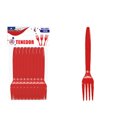 Tenedor plástico rojo 16cm 20pcs