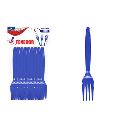 Tenedor plástico azul 16cm 20pcs