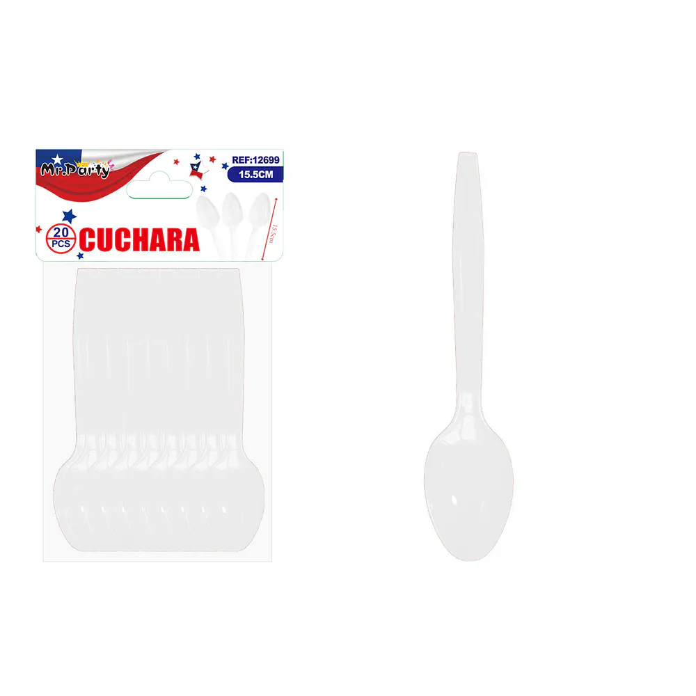 Cuchara plástica blanca 15.5cm 20pcs