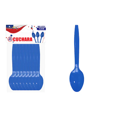 Cuchara plástica azul 15.5cm 20pcs