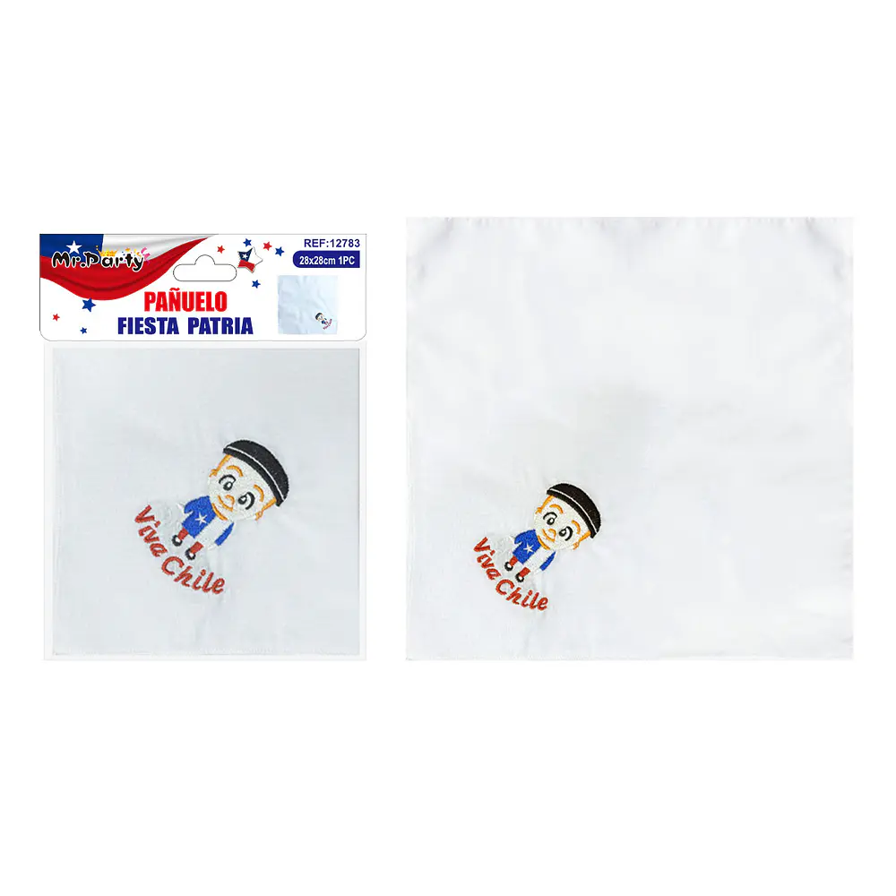 Pañuelo blanco bordado con niño 28*28cm