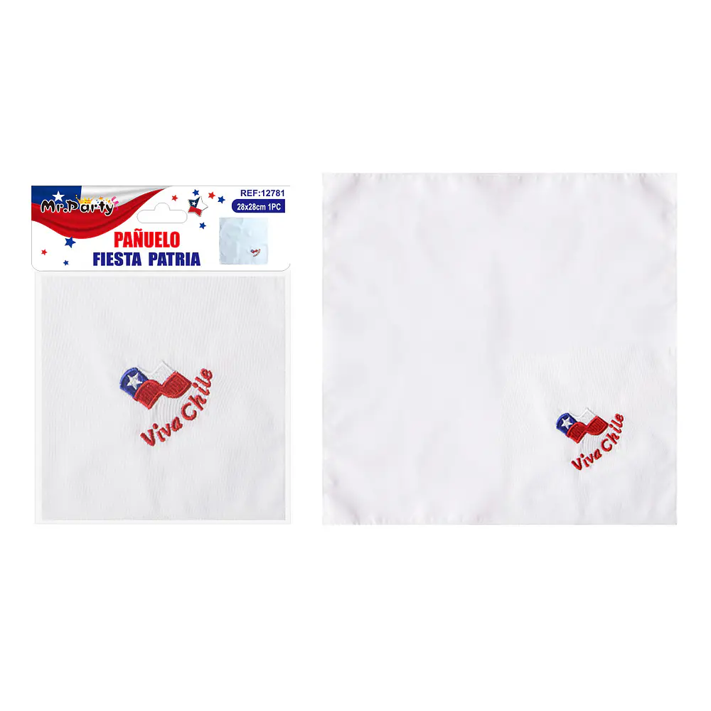 Pañuelo blanco bordado con bandera 28*28cm