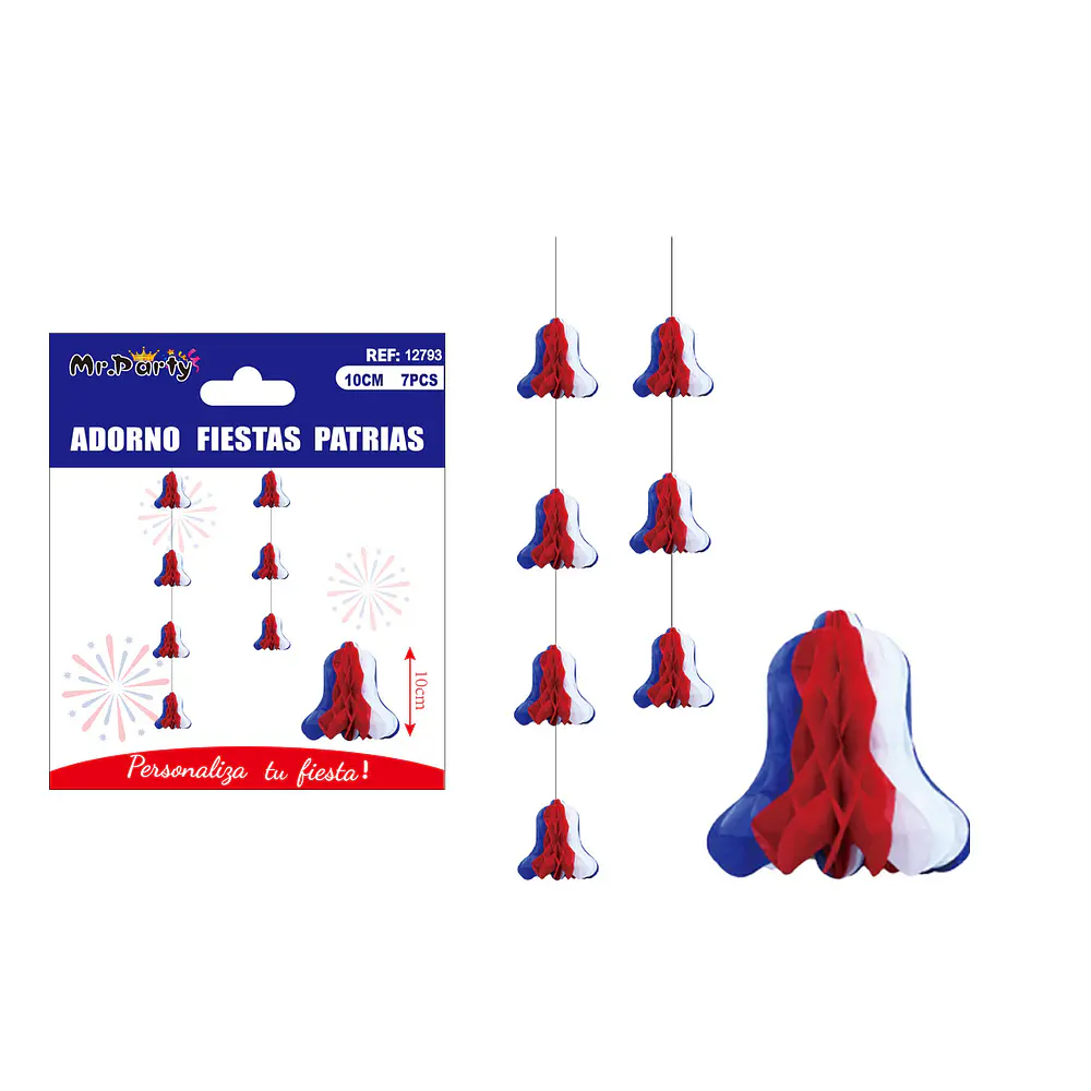 Guirnalda de Fiesta Patrias con campanas 10cm 7pcs